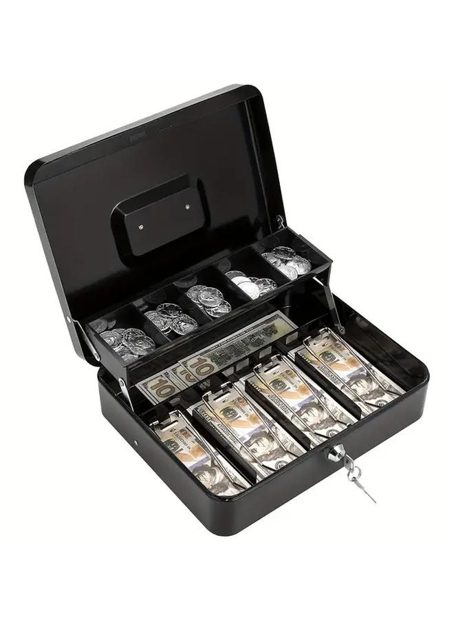 Blue Cash Box with Money Tray Lock Metal Coin Locker Tiered 4 Banknotes 5 Coins Slots - Image 1